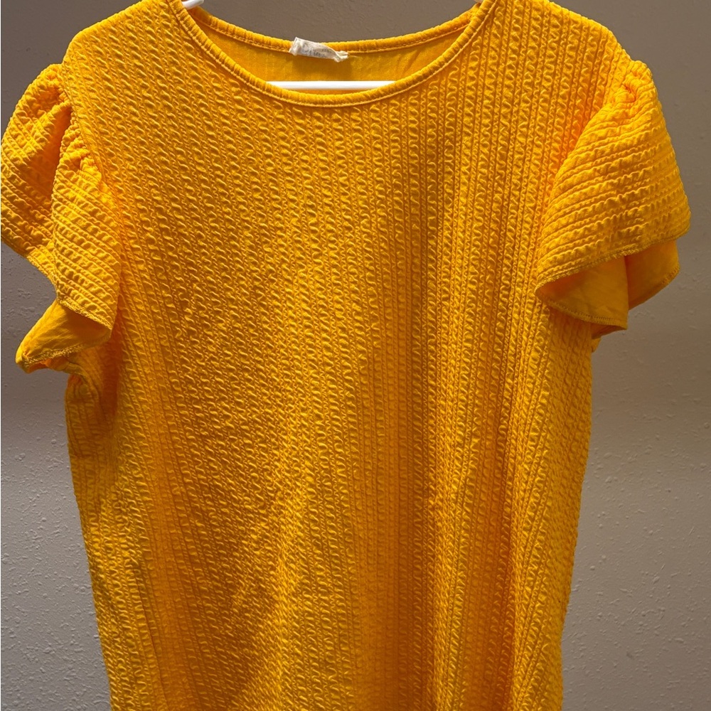 SHEIN Bright Yellow Textured Short Sleeve Top
